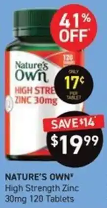 Chemist King Nature's Own High Strength Zinc 30mg offer