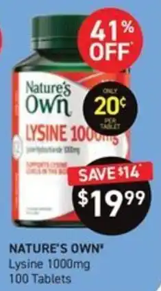 Chemist King Nature's Own Lysine 1000mg offer