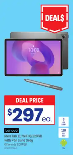 Officeworks Lenovo Idea Tab 11" WiFi 8/128GB with Pen Luna Grey offer