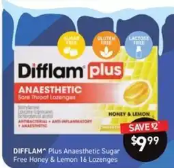 Chemist King Difflam Plus Anaesthetic Sugar Free Honey & Lemon offer