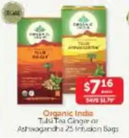 WHOLELIFE Organic India Tulsi Tea Ginger or Ashwagandha 25 Infusion Bags offer