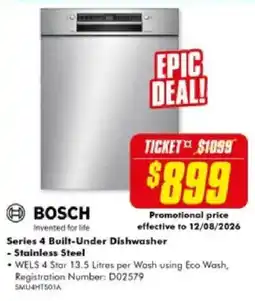 The Good Guys Bosch Series 4 Built-Under Dishwasher - Stainless Steel offer