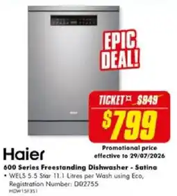 The Good Guys Haier 600 Series Freestanding Dishwasher - Satina offer