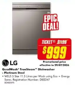 The Good Guys LG QuadWash TrueSteam Dishwasher - Platinum Steel offer