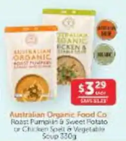 WHOLELIFE Australian Organic Food Co Roast Pumpkin & Sweet Potato or Chicken Spelt & Vegetable Soup offer