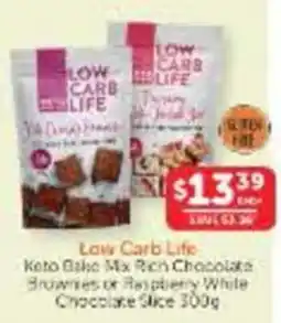 WHOLELIFE Low Carb Life Keto Bake Mix Rich Chocolate Brownies or Raspberry White Chocolate Slice offer