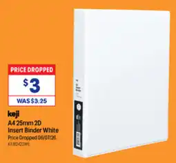 Officeworks keji A4 25mm 2D Insert Binder White offer