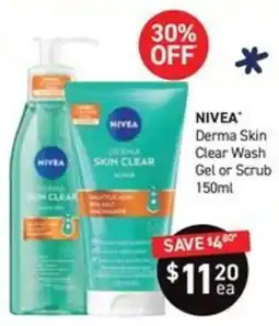 Chemist King Nivea Derma Skin Clear Wash Gel or Scrub offer