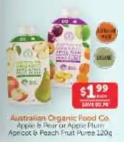 WHOLELIFE Australian Organic Food Co. Apple & Pear or Apple Plum Apricot & Peach Fruit Puree offer