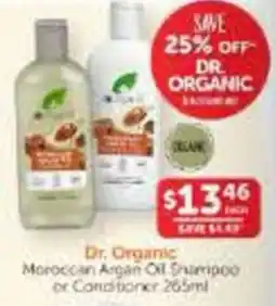 WHOLELIFE Dr. Organic Moroccan Argan Oil Shampoo or Conditioner offer