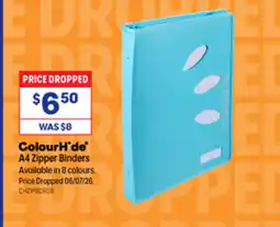 Officeworks ColourH de A4 Zipper Binders offer