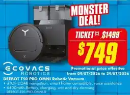 The Good Guys EcoVacs Robotics DEEBOT T50 PRO OMNI Robotic Vacuum offer