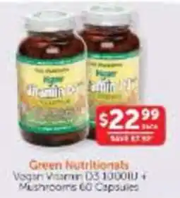 WHOLELIFE Green Nutritionals Vegan Vitamin D3 1000IU+ Mushrooms 60 Capsules offer