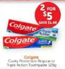 WHOLELIFE Colgate Cavity Protection Regular or Triple Action Toothpaste offer