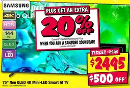 JB Hi-Fi Samsung 75" Neo QLED 4K Mini-LED Smart AI TV offer