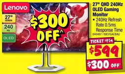 JB Hi-Fi Lenovo 27" QHD 240Hz OLED Gaming Monitor offer