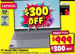 JB Hi-Fi Lenovo 15" Ideapad Slim 3 Notebook offer