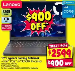 JB Hi-Fi Lenovo 15" Legion 5 Gaming Notebook offer