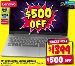 JB Hi-Fi Lenovo 15" LOQ Essential Gaming Notebook offer