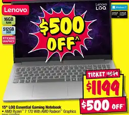 JB Hi-Fi Lenovo 15" LOQ Essential Gaming Notebook offer