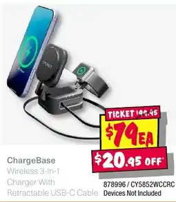 JB Hi-Fi ChargeBase Wireless 3-In-1 Charger With Retractable USB-C Cable offer