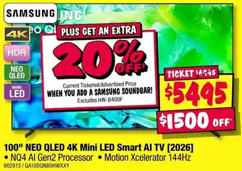 JB Hi-Fi Samsung 100 NEO QLED 4K Mini LED Smart AI TV offer