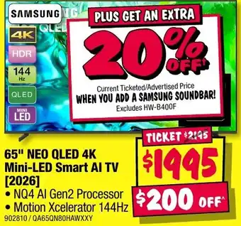 JB Hi-Fi Samsung 65 NEO QLED 4K Mini LED Smart AI TV offer
