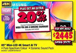 JB Hi-Fi Samsung 85 Mini LED 4K Smart AI TV offer