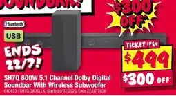 JB Hi-Fi SH70 800W 5.1 Channel Dolby Digital Soundbar With Wireless Subwoofer offer
