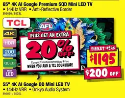 JB Hi-Fi TCL 65" 4K AI Google Premium SQD Mini LED TV offer