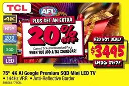 JB Hi-Fi 75 4K Al Google Premium SQD Mini LED TV offer