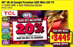 JB Hi-Fi TCL 98" 4K AI Google Premium SQD Mini LED TV offer