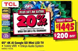 JB Hi-Fi 65 4K AI Google QD Mini LED TV offer