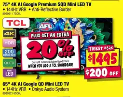 JB Hi-Fi TCL 75" 4K AI Google Premium SQD Mini LED TV offer
