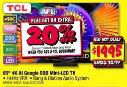 JB Hi-Fi 65 4K AI Google SQD Mini LED TV offer