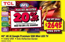 JB Hi-Fi 65 4K Al Google Premium SQD Mini LED TV offer
