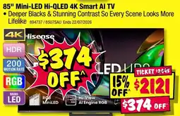 JB Hi-Fi Hisense 85" Mini-LED Hi-QLED 4K Smart AI TV offer