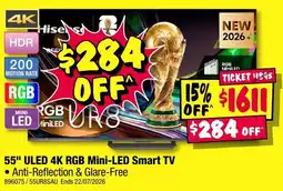 JB Hi-Fi Hisense 55" ULED 4K RGB Mini-LED Smart TV offer