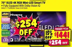 JB Hi-Fi Hisense 75" ULED 4K RGB Mini-LED Smart TV offer