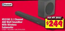 JB Hi-Fi Bluetooth HS3100 3.1 Channel 480 Watt Soundbar With Wireless Subwoofer offer