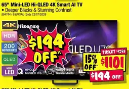 JB Hi-Fi 65" Mini-LED Hi-QLED 4K Smart AI TV offer