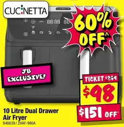 JB Hi-Fi Cucinetta 10 Litre Dual Drawer Air Fryer offer