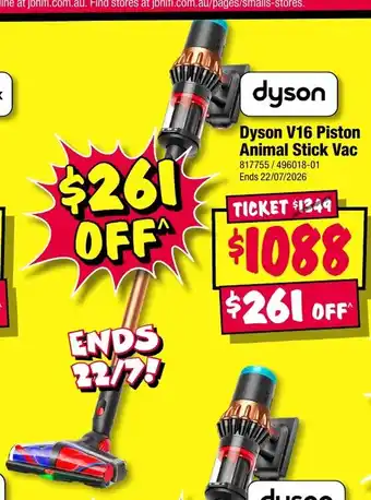 JB Hi-Fi Dyson V16 Piston Animal Stick Vac offer