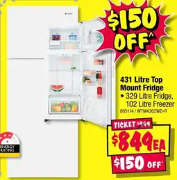 JB Hi-Fi 431 Litre Top Mount Fridge offer