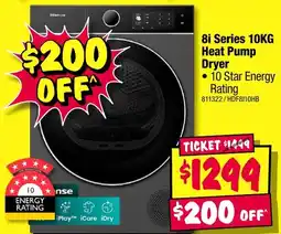 JB Hi-Fi Hisense 8i Series 10KG Heat Pump Dryer offer