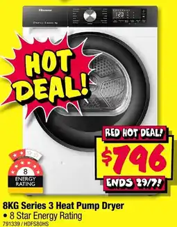 JB Hi-Fi Hisense 8KG Series 3 Heat Pump Dryer offer