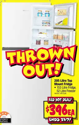 JB Hi-Fi Hisense 205 Litre Top Mount Fridge offer