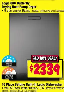 JB Hi-Fi Logic 8KG Butterfly Drying Heat Pump Dryer offer