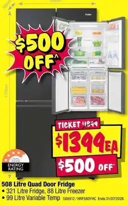 JB Hi-Fi Haier 508 Litre Quad Door Fridge offer