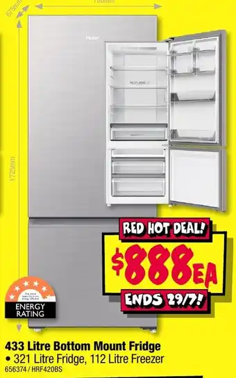 JB Hi-Fi Haier 433 Litre Bottom Mount Fridge offer